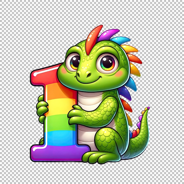 Iguana with Rainbow Letter I Adorable Fantasy Wildlife Illustration