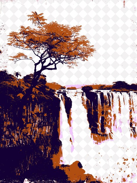 PSD iguazu falls landscape with a red brazilwood tree in the for brazil scene and culture illustrations