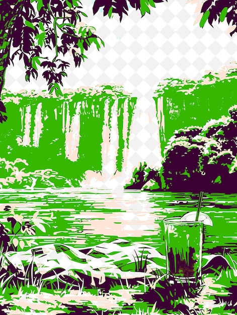 PSD iguazu falls scene with a canga cloth spread out on the gras brazil scene and culture illustrations