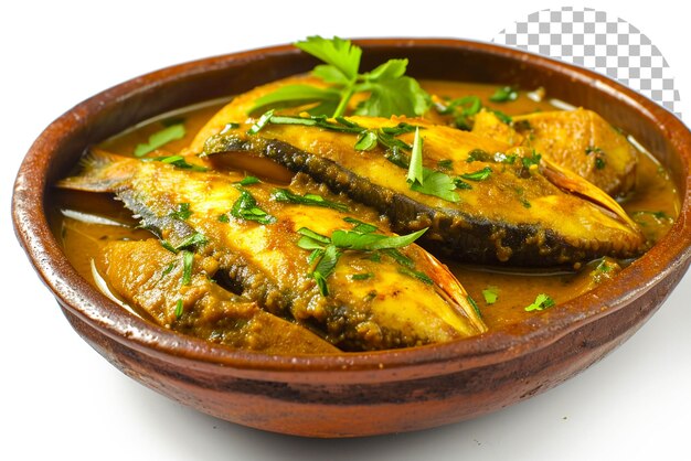 Ilish hilsha cooked in mustard sauce Bengali Ilish specialty on transparent background