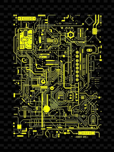 PSD illuminated neon circuitry patterns glitched circuit board t y2k texture shape background decor art