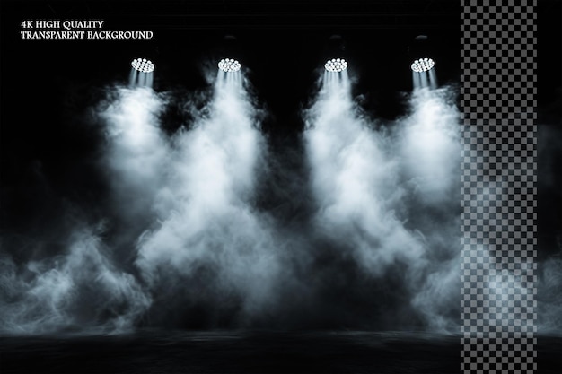 Illuminated stage with scenic lights and smoke On transparent background