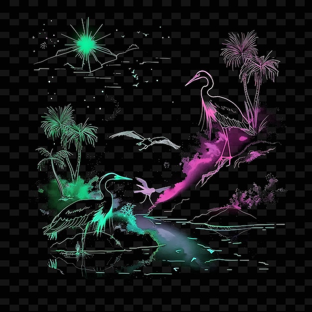 PSD illuminating neon inland deltas in a silhouette star landsca illustration nature landscape designs