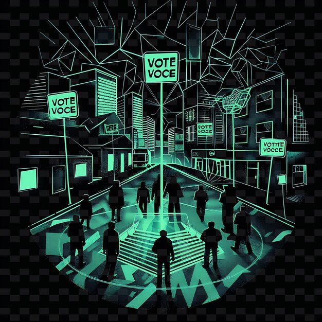 Illuminating Neon Voter Suppression With Members and Signs L Neon Line Art City View Background