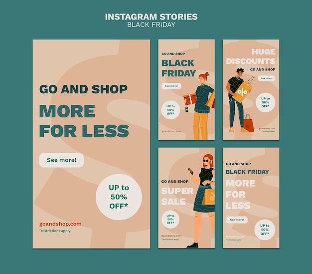 PSD illustrated black friday social media stories pack