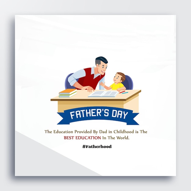 PSD illustrated fathers day design greeting card