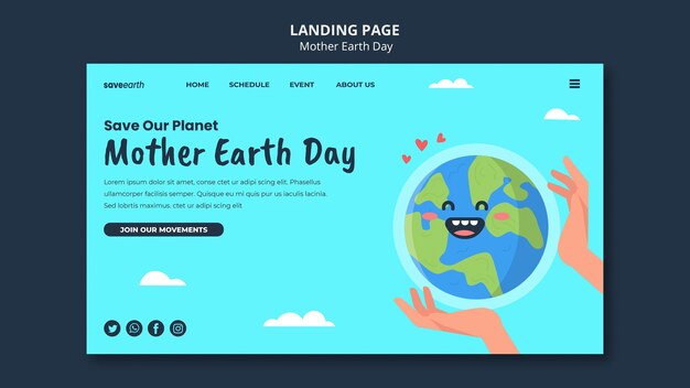 PSD illustrated mother earth day landing page