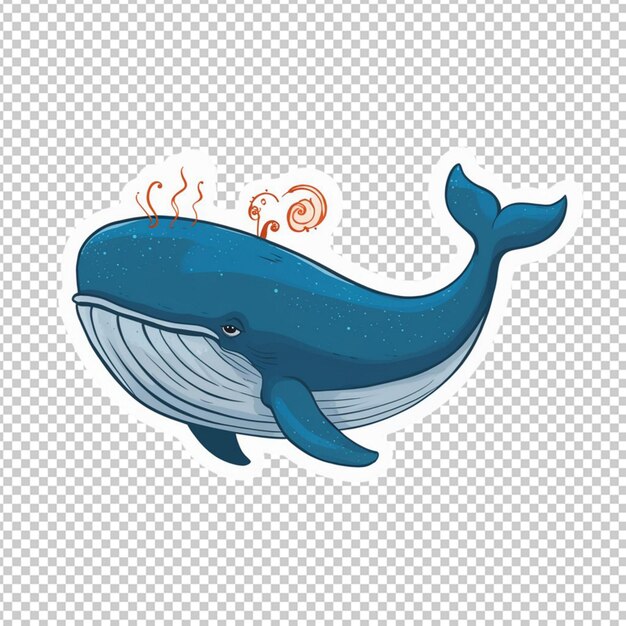 PSD illustrated sticker of a blue whale isolated on transparent background