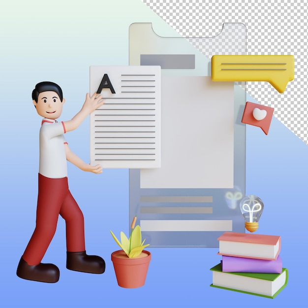 Illustration of 3D Writer Characters Writing an Article Premium PSD