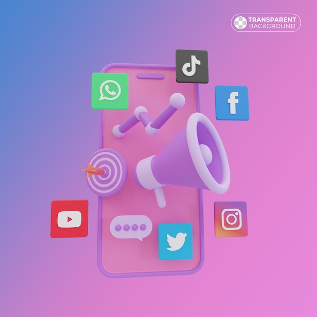 PSD illustration of advertising and promotion on social media increases sales and targeted advertising