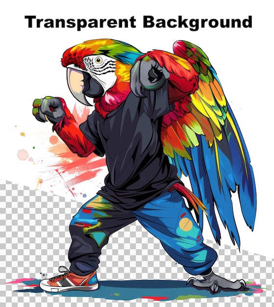 PSD an illustration of an anthropomorphic parrot on transparent background