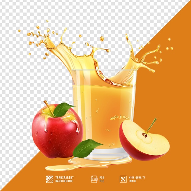 illustration of an apple juice glass for advertising needs without background HD quality