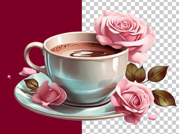 Illustration of beautiful cozy cup of coffee with pink flowers