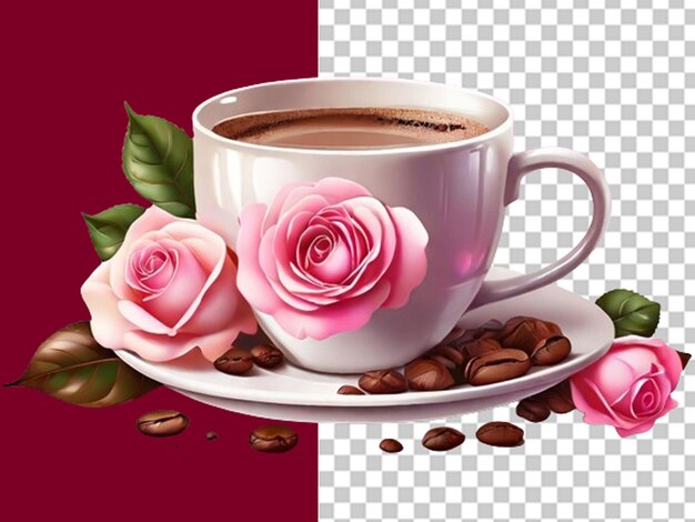 Illustration of beautiful cozy cup of coffee with pink flowers