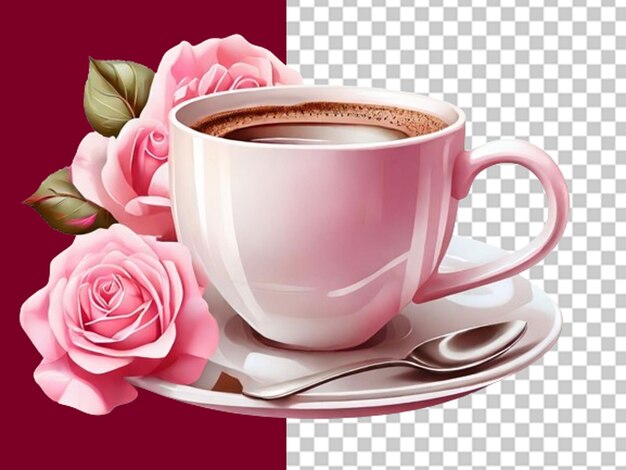 Illustration of beautiful cozy cup of coffee with pink flowers