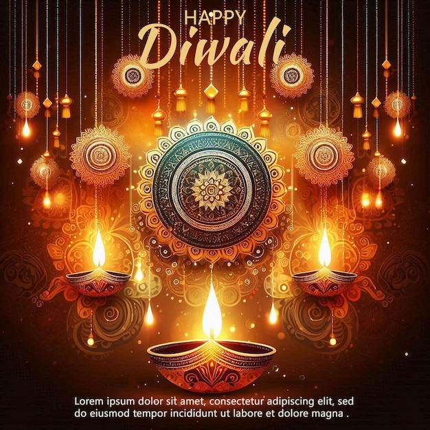 Illustration of burning diya on happy diwali holiday background and nice lighting