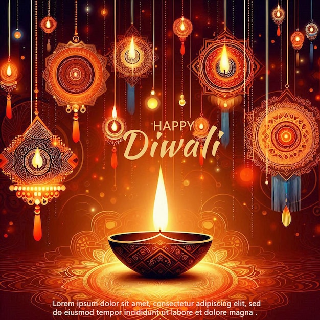 Illustration of burning diya on happy diwali holiday background and nice lighting