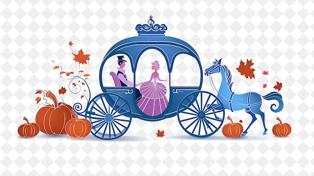 PSD an illustration of a carriage with a woman and a horse