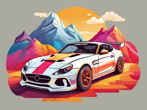 Illustration of Colorful Racing Car in The Mountains