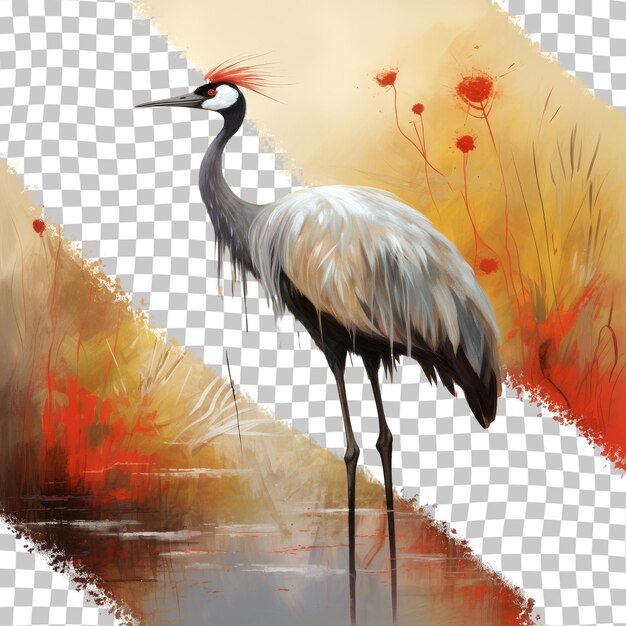 PSD illustration of a crane in a pattern transparent background