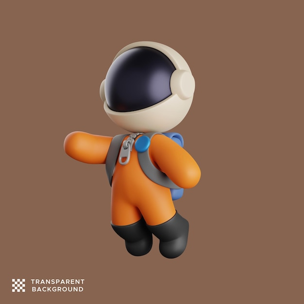 Illustration of a flying astronaut cartoon character. 3d render