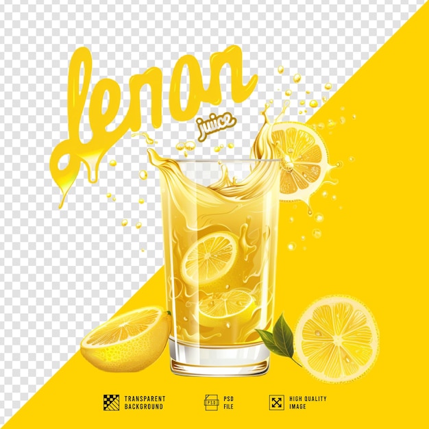 illustration of a glass of lemon juice for advertising needs without background HD quality