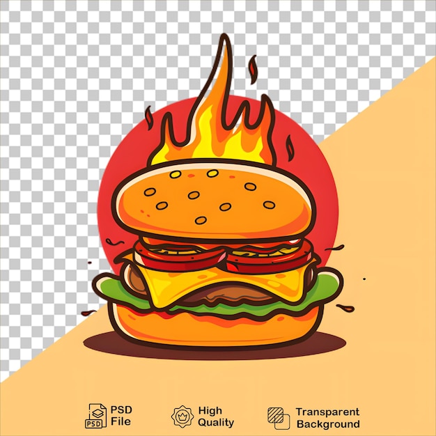 a illustration hamburger with a fire on transparent background