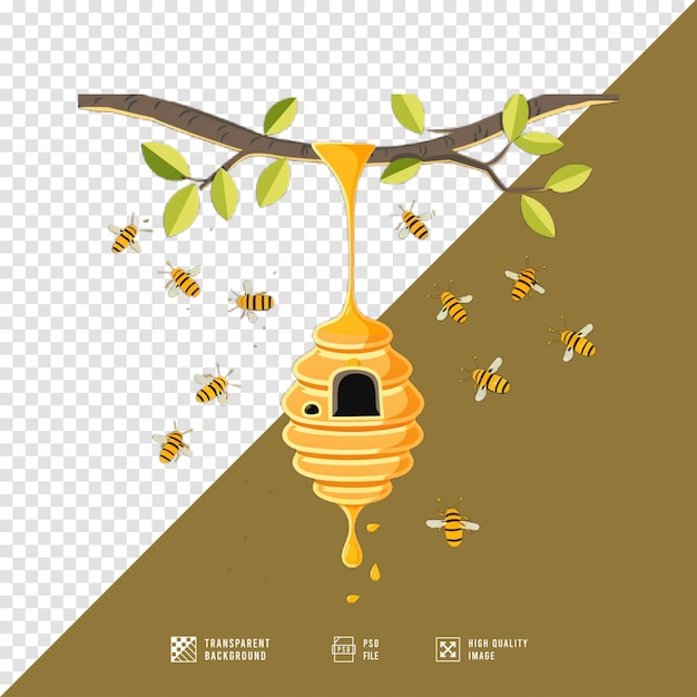 PSD illustration of a honey bee hive without background hd quality