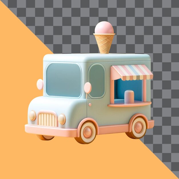 PSD illustration of an ice cream truck in 3d cartoon style