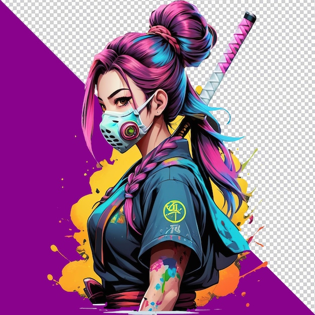 Illustration of Lady Samurai Warrior Wearing a Mask and Katana Sword