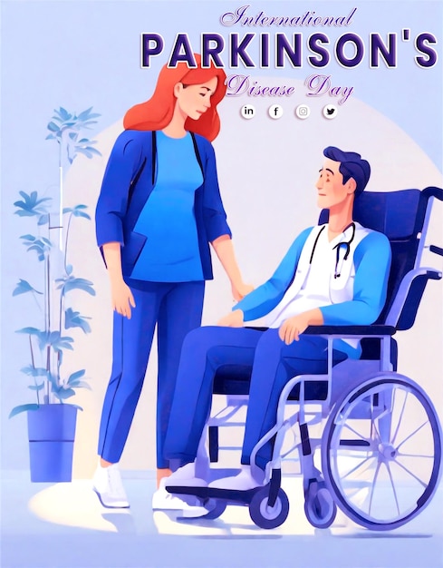 An illustration man and woman in a wheelchair sitting in the medical with a foot injury