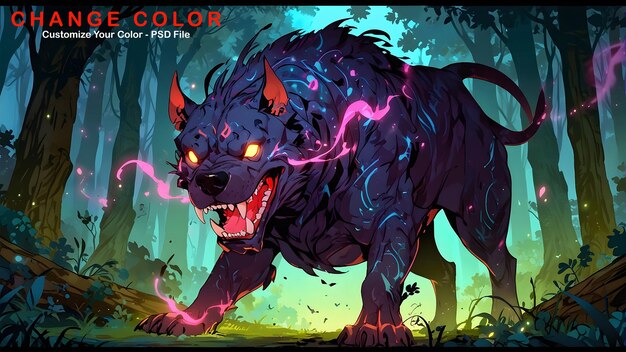 Illustration of a monstrous terrifying pitbull doglike creature dark magic and mythical beasts