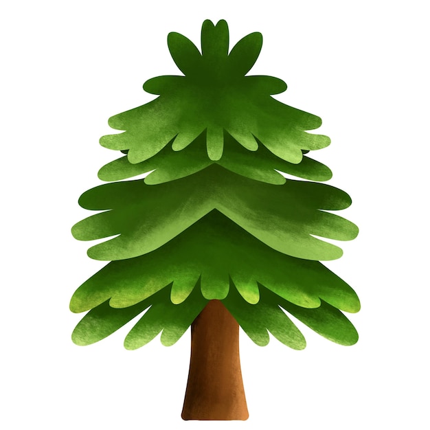 Illustration pine tree with green leaves hand drawn illustration with textured drawing art style