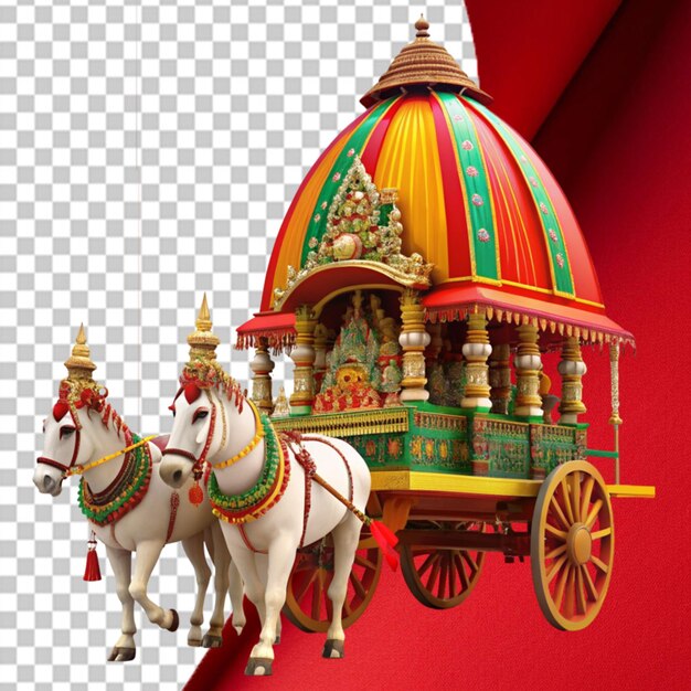 PSD the illustration of rath yatra festival with horses on transparent background