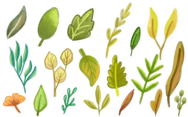 PSD illustration set of fall leaves clipart with watercolor painting style