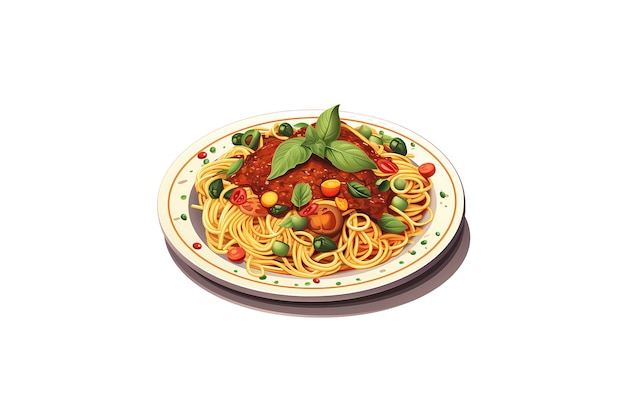 PSD illustration of spaghetti pasta with bolognese sauce on a plate