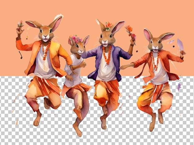 illustration of three bold jumping hare