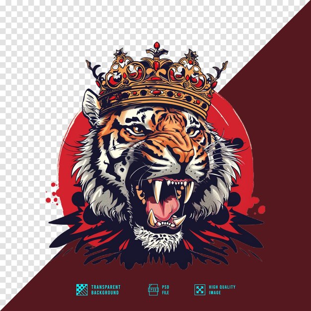 PSD illustration of a tiger wearing a crown without a background hd quality