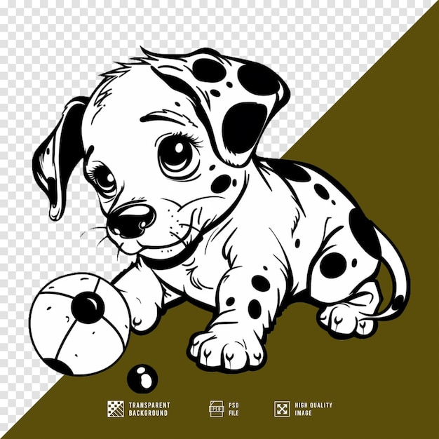 PSD image of dalmatian puppy playing ball without background in hd quality