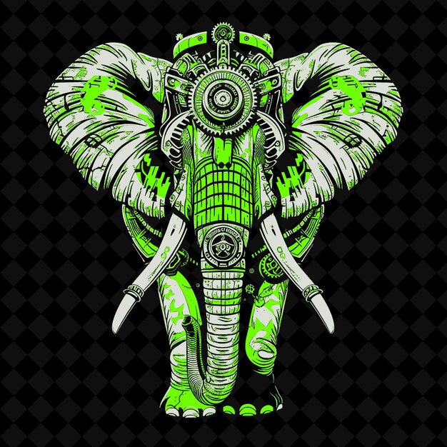 an image of an elephant with green and yellow on it