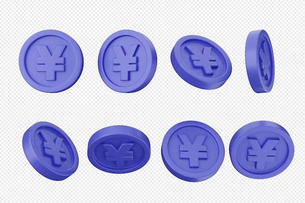 The image is a series of blue coins with the word yen on them