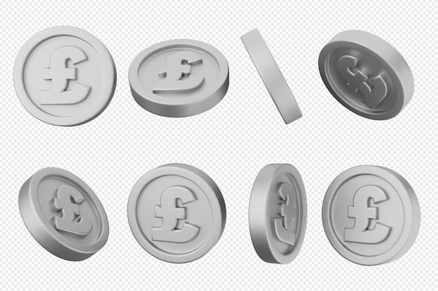 The image is a series of six silver coins with the word pound on them