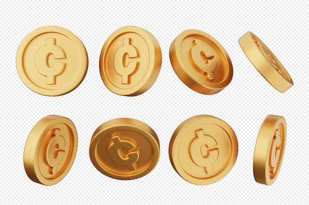 The image is a set of six gold coins with the letter C on them