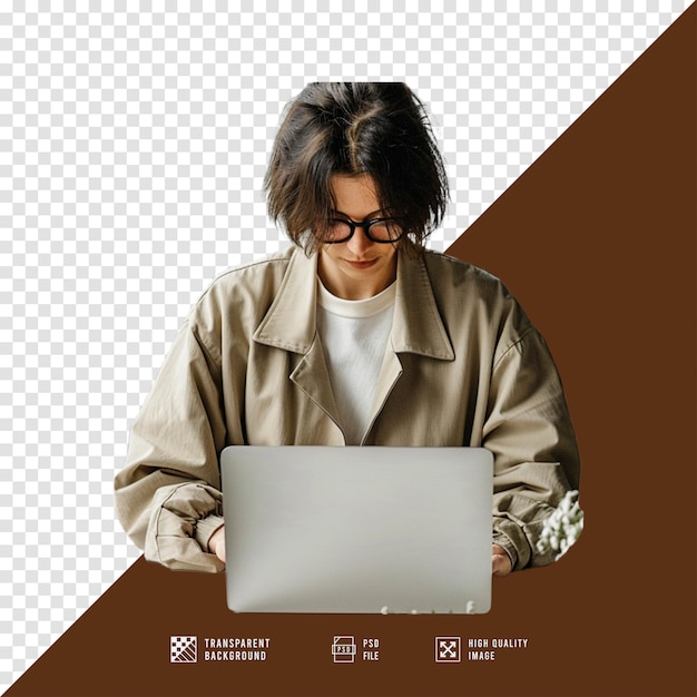 PSD image of a person working in front of a laptop without hd quality background