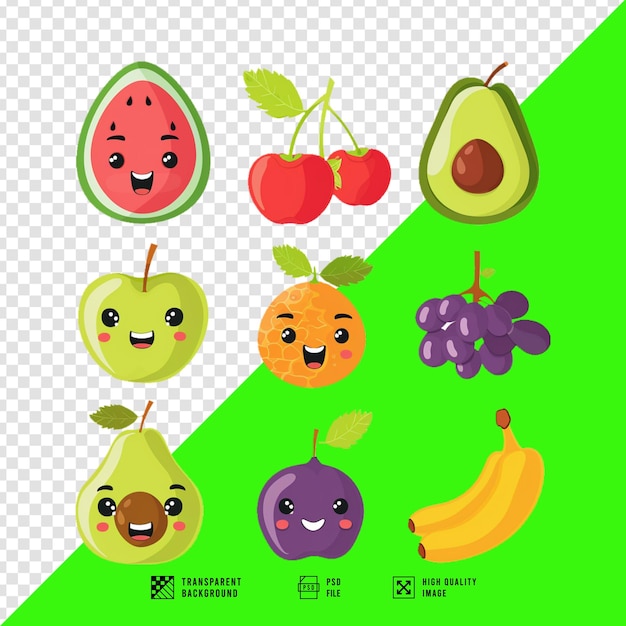 PSD image of a set of tropical fruit bundles without background in hd quality