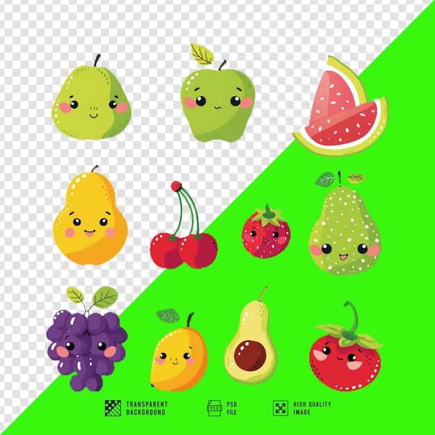 PSD image of a set of tropical fruit bundles without background