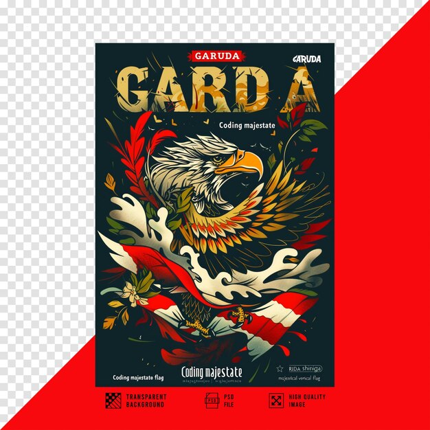 The image of the Tshirt design says GARUDA without a background in HD quality