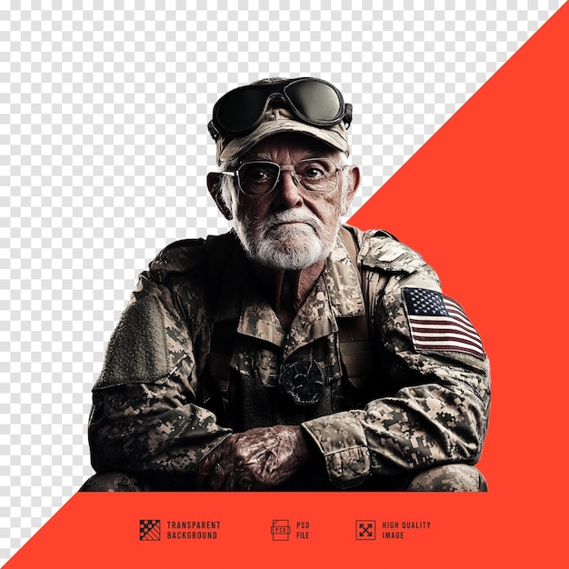 PSD image of a veteran without background hd quality