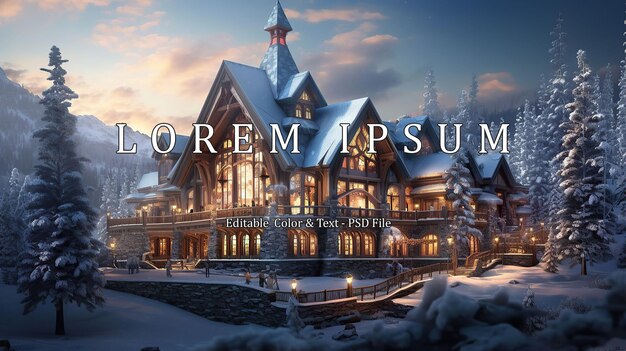 Immerse yourself in the enchantment of winter with this breathtaking 3D illustration featuring an exquisite winter chalet nestled in a snow kissed paradise