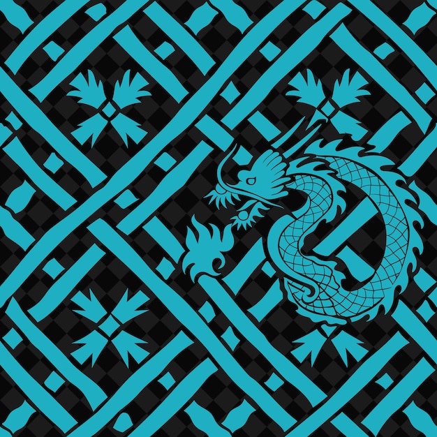 PSD imperial trellis pattern with dragon icon and interconnected abstract natural pattern vector design